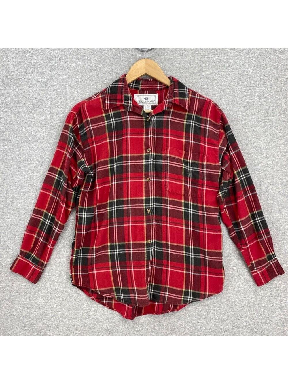 Chandler Hill Blouse Womens Small Red Plaid Long Sleeve Button Up Collar Pocket